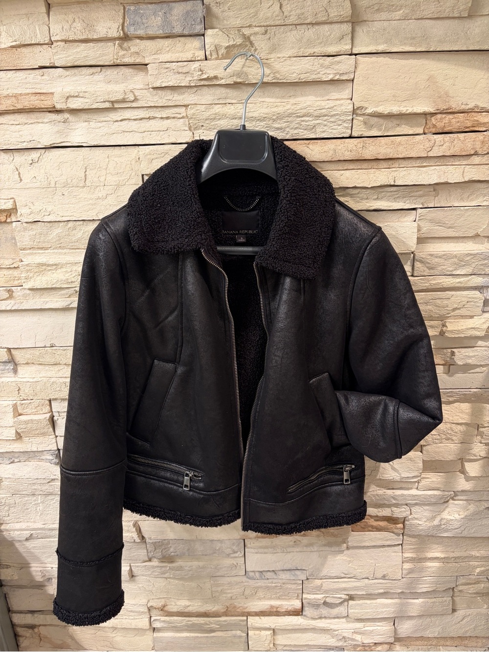 Banana Republic Black Faux Shearling Flight Jacket